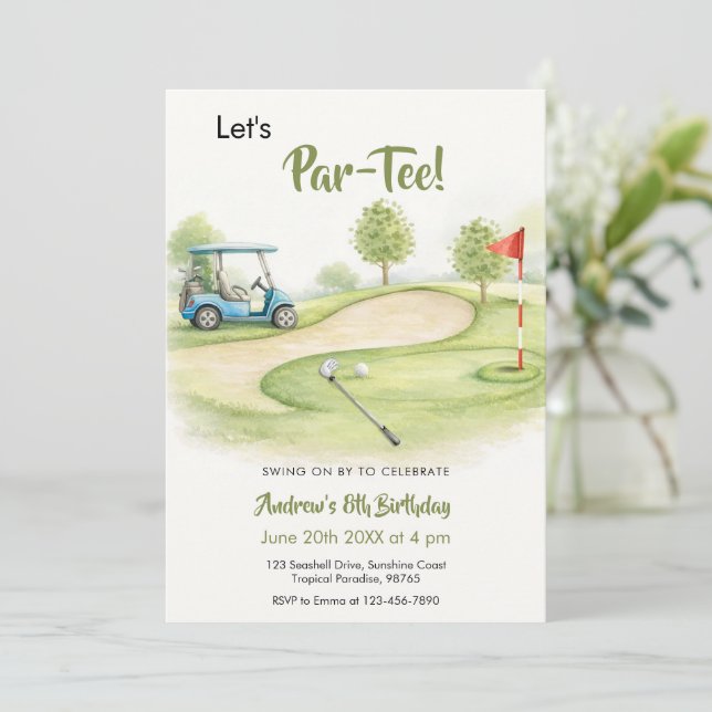 Invitación Acuarela Golf Par-Tee Cumpleaños (Anverso de pie)