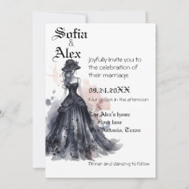 Invitación acuarela gótica floral boda negro