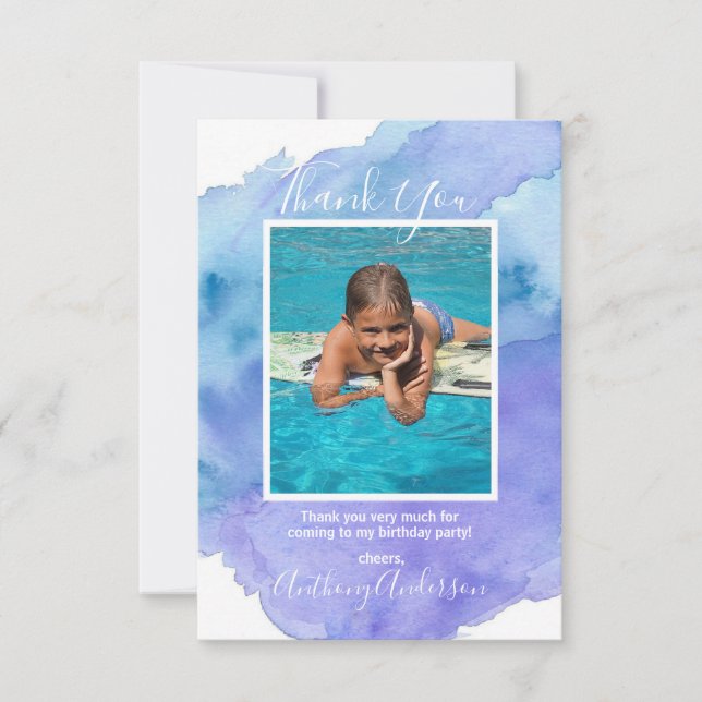Invitación Acuarela GRACIAS NACIMIENTO DE Blue Boy | FOTO (Anverso)