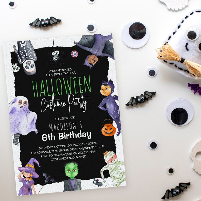Invitación Acuarela Halloween Disfraces Niños Cumpleaños Fies (Subido por el creador)