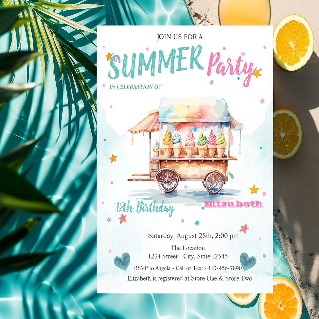 Invitación Acuarela helado de helado Truck Stars Cumpleaños (Subido por el creador)
