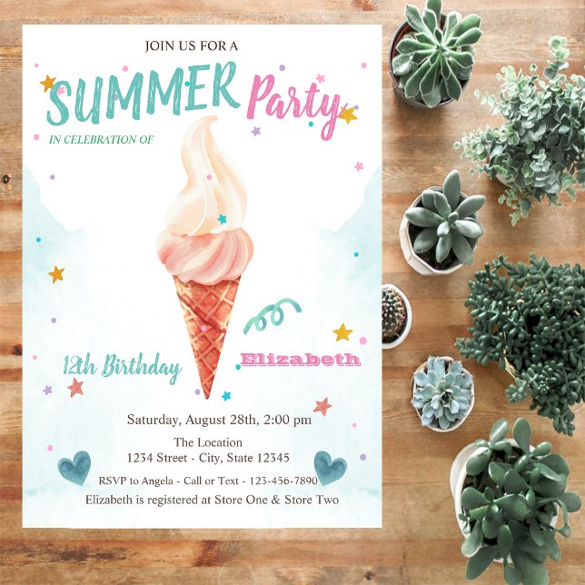 Invitación Acuarela helado Estrellas verano cumpleaños (Subido por el creador)