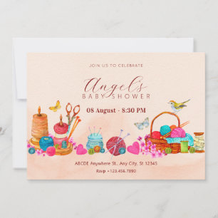 Invitación Acuarela herramientas de costura melocotón arte ba