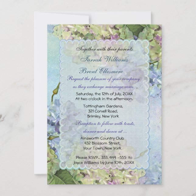 Invitación Acuarela Hidrangea Boda floral (Anverso)