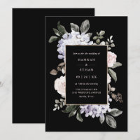 Acuarela Hidrangea Floral sobre negro| Boda