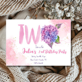 Invitación Acuarela hidrangea segundo Cumpleaños