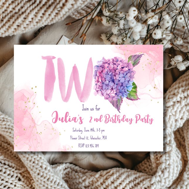 Invitación Acuarela hidrangea segundo Cumpleaños (Subido por el creador)