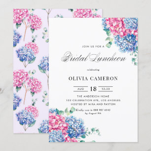 Invitación Acuarela Hidrangeas Rosa y Azul Noche de Novias