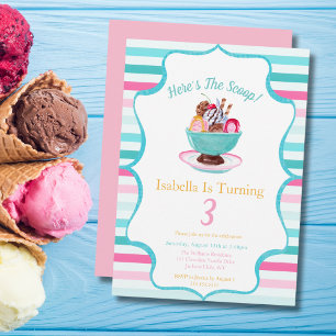 Invitación Acuarela Hielo Cream Sundae Cumpleaños