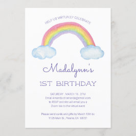 Invitación Acuarela Hijos arco iris virtual cumpleaños en lín