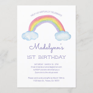 Invitación Acuarela Hijos arco iris virtual cumpleaños en lín