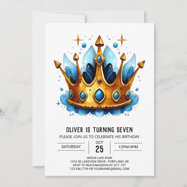 Invitación Acuarela Historia de caracter Príncipe Cumpleaños  (Anverso)