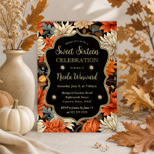Invitación Acuarela Hojas de Otoño Marrón Naranja Dulces 16