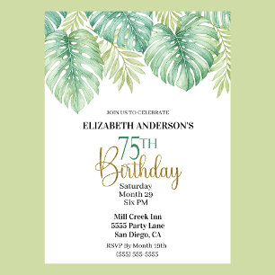 Invitación Acuarela Hojas Tropicales Cumpleaños 75