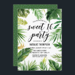 Invitación Acuarela Hojas Tropicales Marco Dulce 16 Fiesta<br><div class="desc">Una divertida y caprichosa invitación dulce dieciséis fiestas con hojas de plátano acuarela,  hojas de palma y hojas divididas. Esta dulce invitación de 16 personalizables es perfecta para fiestas de cumpleaños de verano.</div>