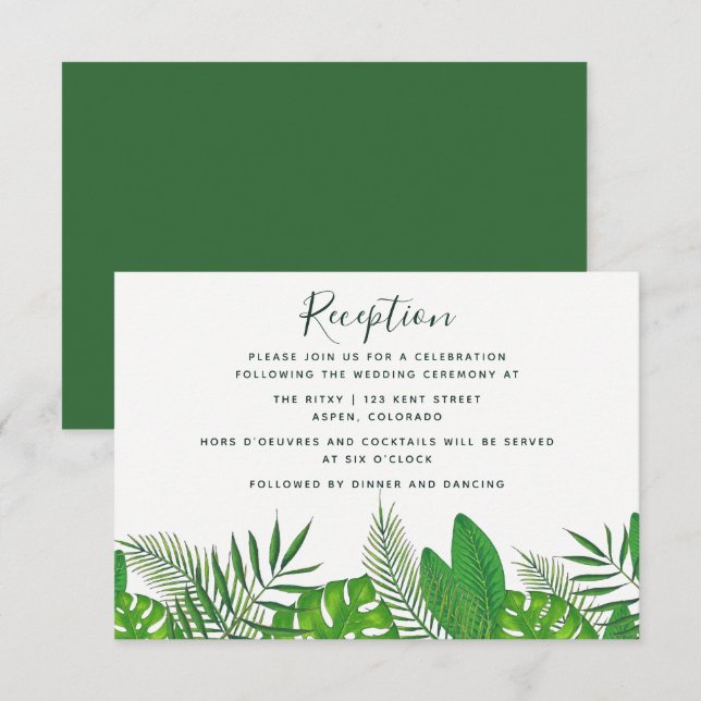Invitación Acuarela Hojas Tropicales Recepción de Boda de Pla (Anverso / Reverso)