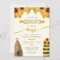 Acuarela Honey Bee Sunflower Primer cumpleaños