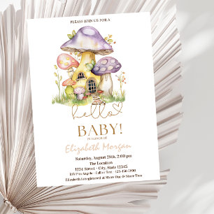 Invitación Acuarela Hongos Flores Puntos Fiesta de Bebé