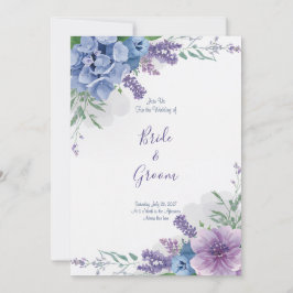 Invitación Acuarela Hortensia Azul Lila Púrpura Floral