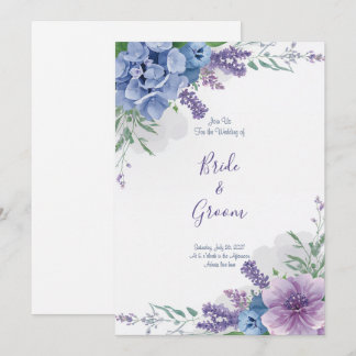 Invitación Acuarela Hortensia Azul Lila Púrpura Floral