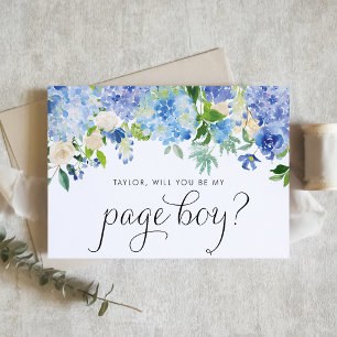 Invitación Acuarela Hortensia Azul ¿Serás mi Paje?