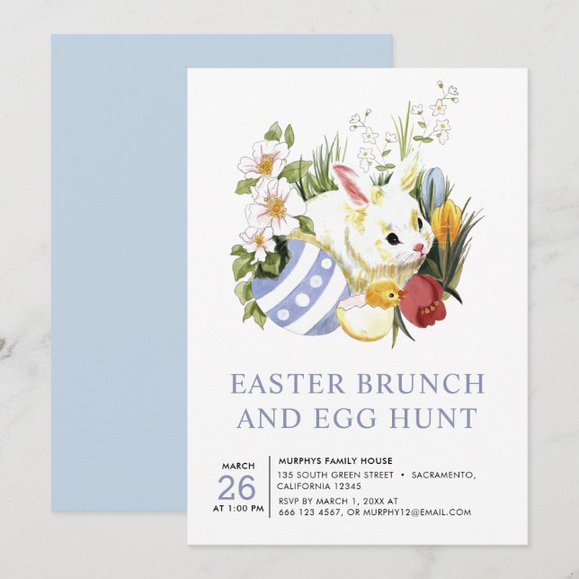 Invitación Acuarela Huevo Brunch de Pascua (Anverso / Reverso)