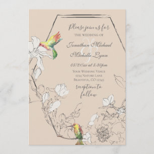 Invitación Acuarela Hummingbird Boda Geométrico Floral