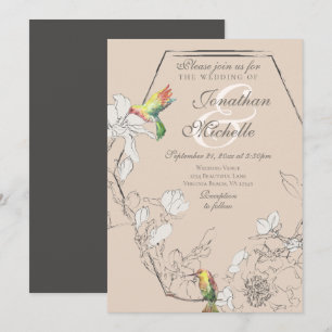 Invitación Acuarela Hummingbird Boda Geométrico Floral