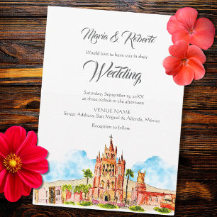 Invitación Acuarela Iglesia de San Miguel de Allende Boda