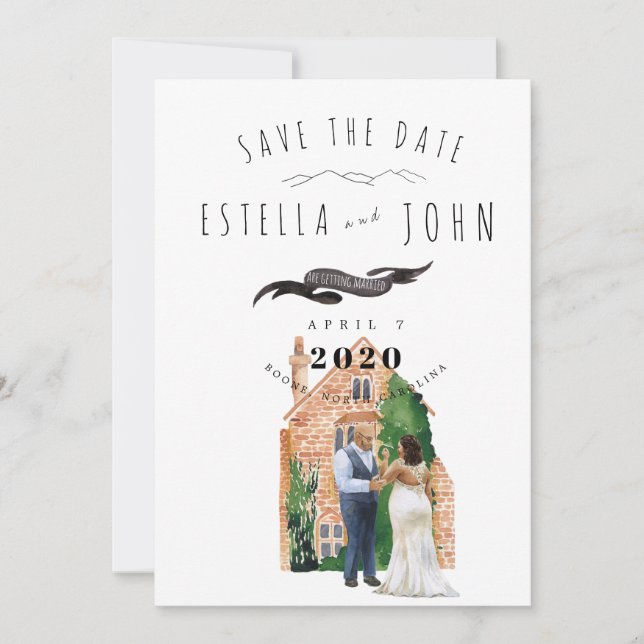 Invitación Acuarela ilustrada Black Couple Bride Groom (Anverso)