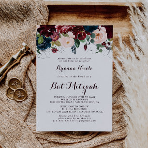 Invitación Acuarela Ilustrada Caligrafía Bat Mitzvah