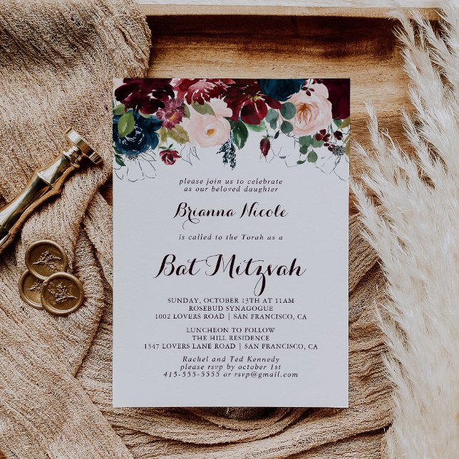 Invitación Acuarela Ilustrada Caligrafía Bat Mitzvah (Subido por el creador)