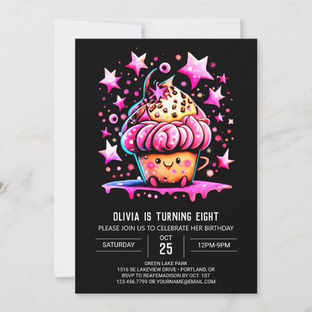 Invitación Acuarela Imprimible Elegancia Muffin Chica Cumplea (Anverso)