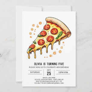 Invitación Acuarela Imprimible Pizza Cumpleaños