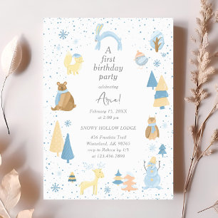 Invitación Acuarela Invierno Animales Árticos Cumpleaños