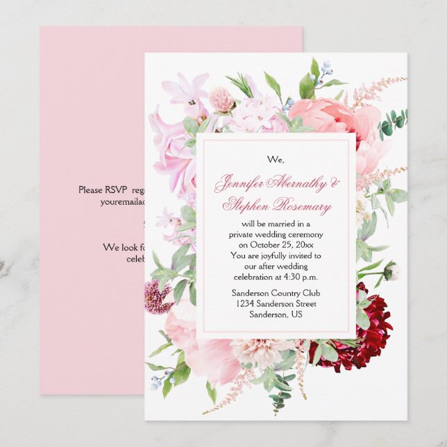 Invitación Acuarela Jardín Flores Boda Sólo Recepción (Anverso / Reverso)