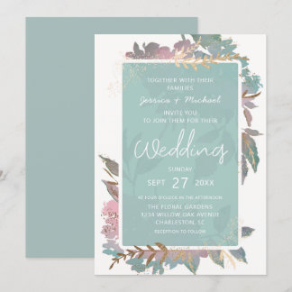 Invitación Acuarela Jardín malva y Boda floral Moda de menta