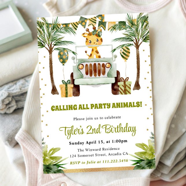 Invitación Acuarela Jungle Giraffe Kids Cumpleaños (Subido por el creador)