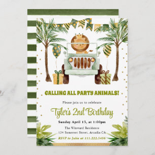 Invitación Acuarela Jungle Leon Kids Cumpleaños