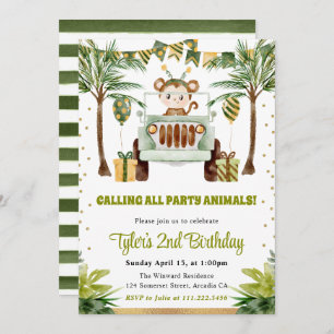 Invitación Acuarela Jungle Monkey Kids Cumpleaños