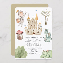 Invitación Acuarela Knight Dragon Castle Boy Cumpleaños