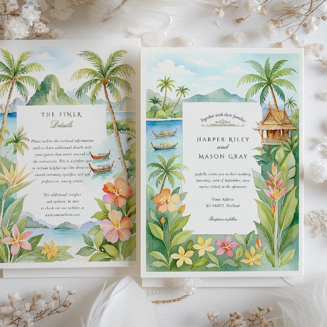 Invitación Acuarela Ko Samui Tailandia Boda de Destino (Subido por el creador)