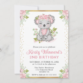Invitación Acuarela Koala Floral Lindo Cumpleaños 2