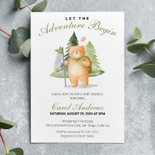 Invitación Acuarela La Adventure Begin Bear Baby Shower