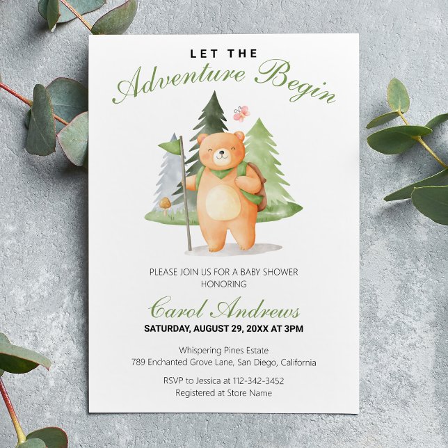Invitación Acuarela La Adventure Begin Bear Baby Shower (Subido por el creador)