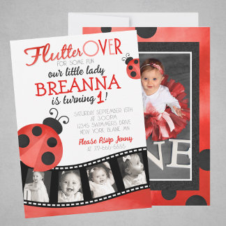 Invitación Acuarela Ladybug Filmstrip Multi Photo Birday