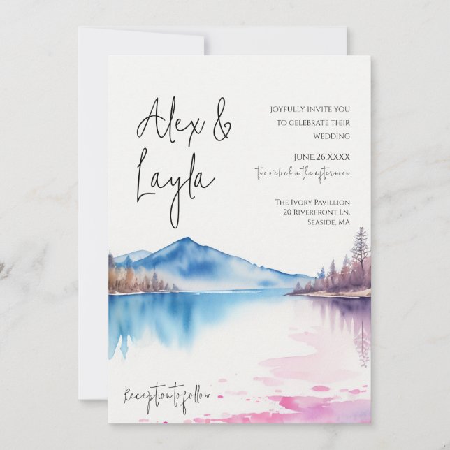 Invitación Acuarela Lago Pacífico Minimalista (Anverso)