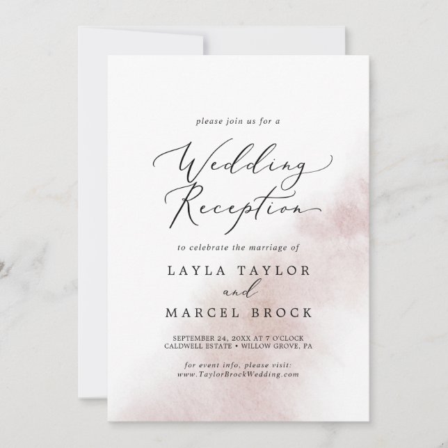 Invitación Acuarela Lavado | Recepción de Boda Rosada (Anverso)