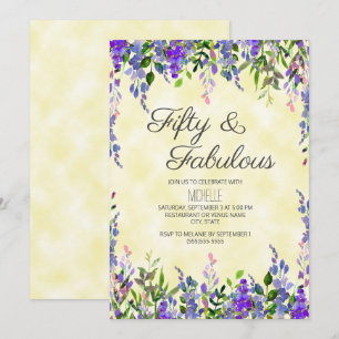 Invitación Acuarela Lavanda Amarillo 50 y Fabuloso Cumpleaños
