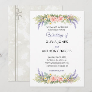 Invitación Acuarela Lavanda Eucalipto Rosa Boda